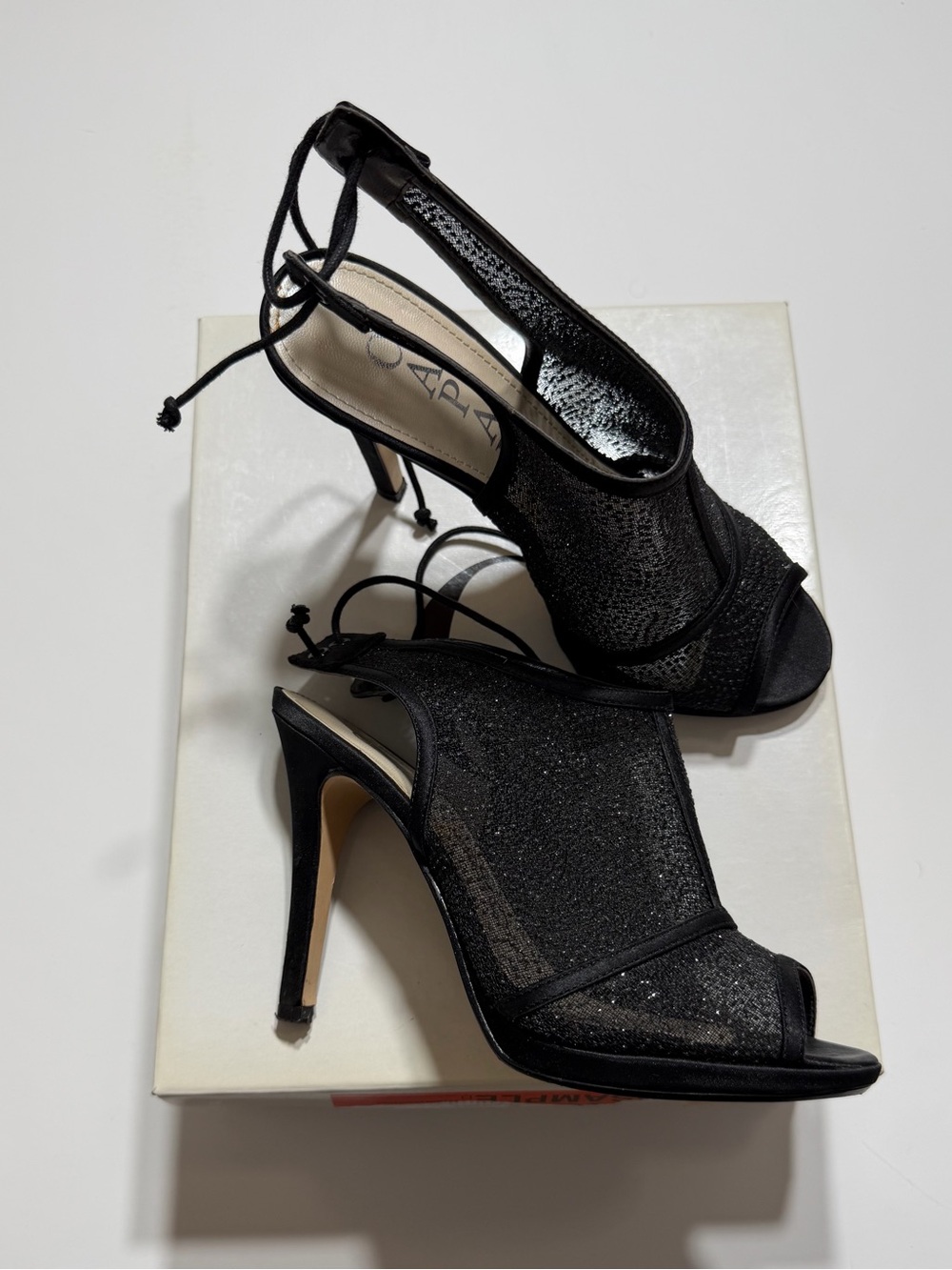 Caparros Black Glitter Peep-Toe Slingback Heels